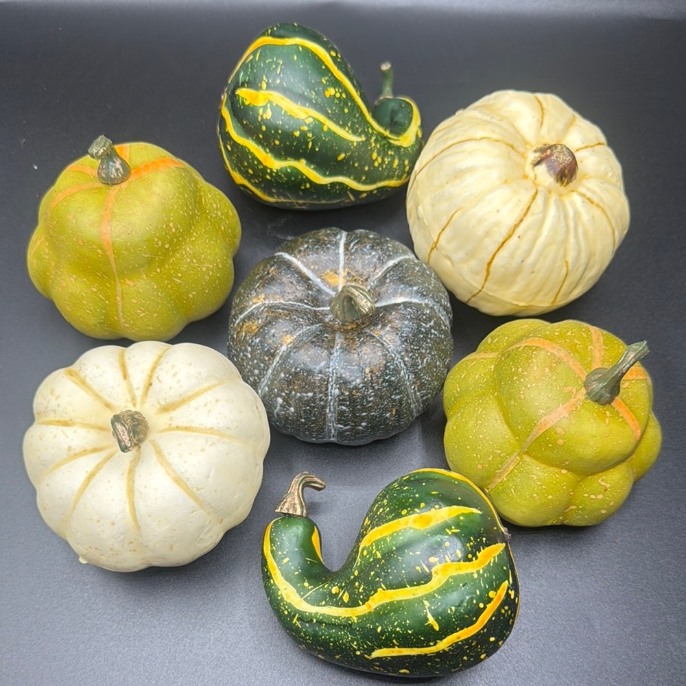 Artificial Mixed Decorative Gourd Set - Green, Yellow, and Cream - Picture 3 of 8